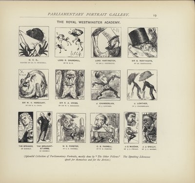 A Academia Real Westminster - imaginando como os políticos poderiam pintar uns aos outros (litho) de Harry Furniss