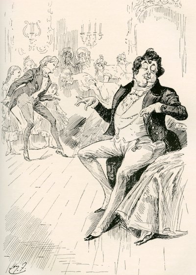 Os Turveydrops, Sénior e Júnior. Ilustração de Harry Furniss para o romance Charles Dickens Bleak House, de The Testimonial Edition, publicado em 1910. de Harry Furniss