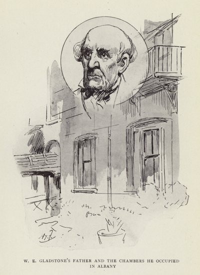 WE Gladstones pai e as câmaras que ele ocupou em Albany de Harry Furniss