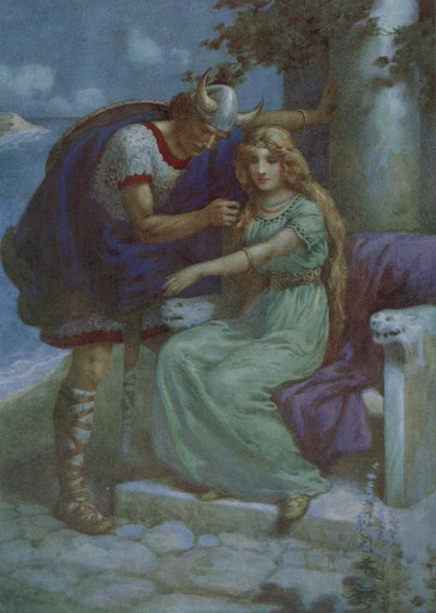 Frithiof e Ingeborg, de "The Suit of King Ring" (litografia a cores) de Harry George Theaker
