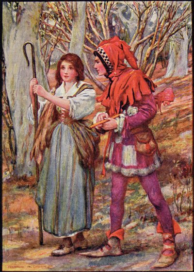 Hladgrun, Olrun e Alvit, de "Wayland the Smith" em "Northern Legends" de Raphael Tuck (litografia a cores) de Harry George Theaker