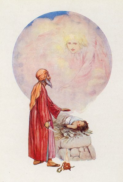 "Não ponhas a tua mão sobre o rapaz" (litografia a cores) de Harry George Theaker