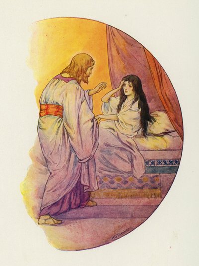 "Menina", disse Ele, "Levanta-te!" (litografia a cores) de Harry George Theaker