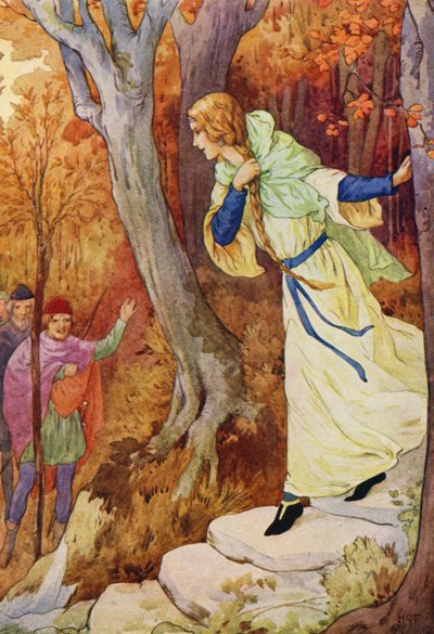 Marian veio a correr (litografia a cores) de Harry George Theaker