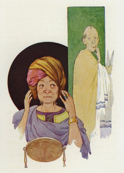 Midas não conseguiu guardar o segredo do seu barbeiro (litografia a cores) de Harry George Theaker