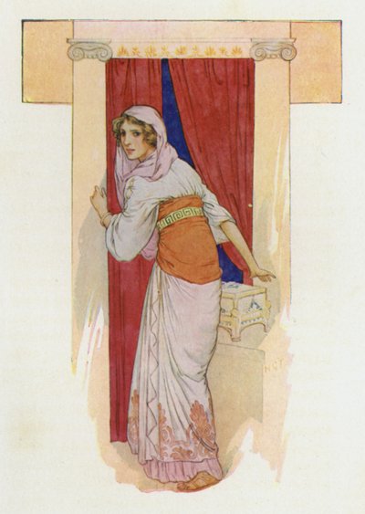 Pandora não conseguiu conter-se mais (litografia a cores) de Harry George Theaker