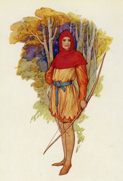 Robin era um aventureiro mesmo na sua juventude (litografia a cores) de Harry George Theaker