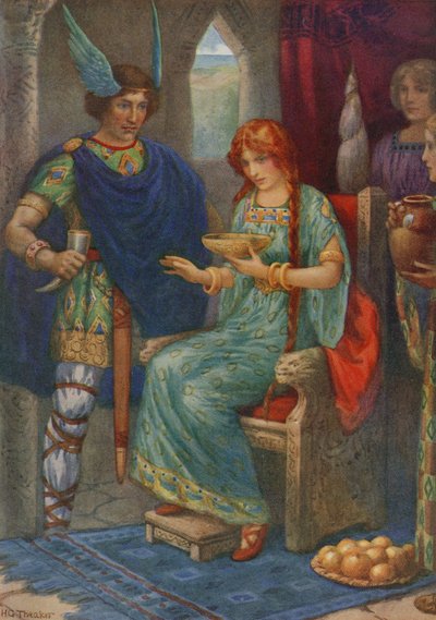 Skyrnir e Gerda, de "Frey e Gerda" (litografia a cores) de Harry George Theaker