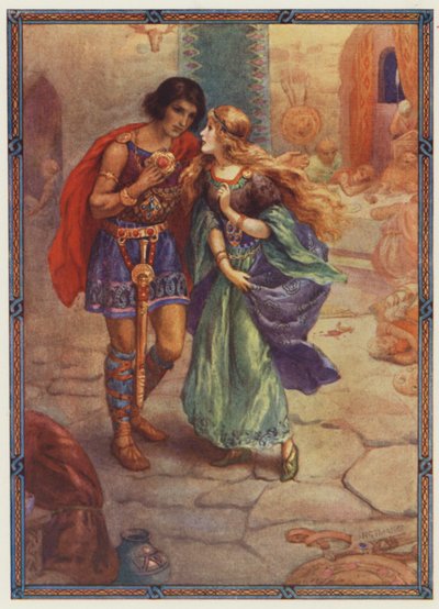 "Aceita-me como tua mulher!", Diarmuid e Grania (litografia a cores) de Harry George Theaker