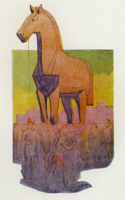 O Cavalo de Troia (litografia a cores) de Harry George Theaker