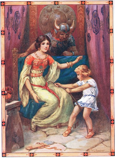 A criança mostrava sinais de grande força (do Tirano das Ilhas) (litografia a cores) de Harry George Theaker