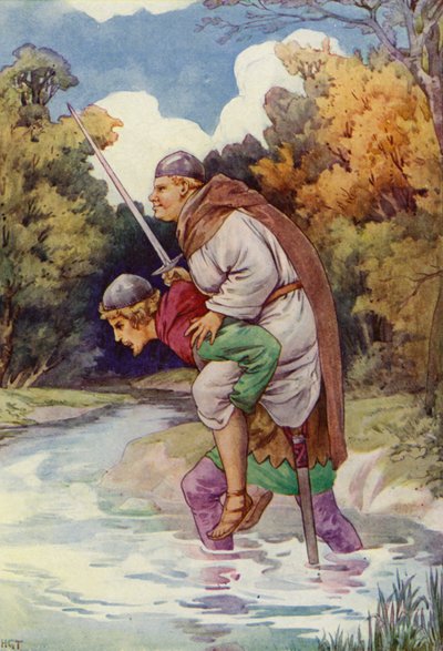 O frade fê-lo grunhir com o seu grande peso (litografia a cores) de Harry George Theaker