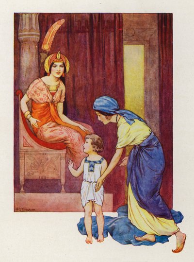 A mãe de Moisés levou-o à Princesa (litografia a cores) de Harry George Theaker