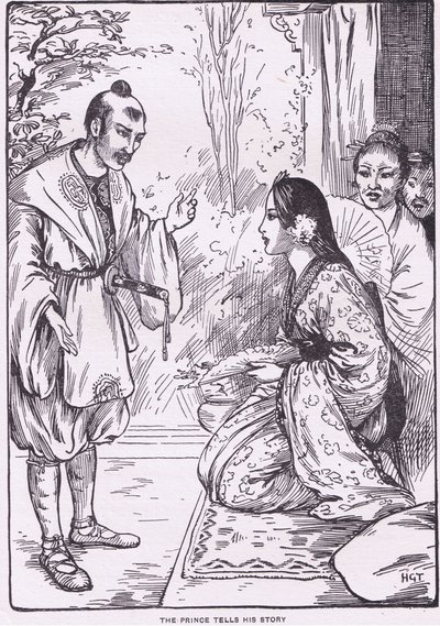 O príncipe conta a sua história (da Filha da Lua) (litografia) de Harry George Theaker