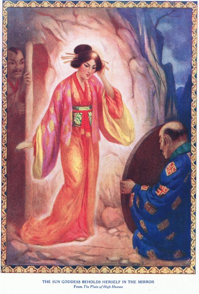 A deusa do sol contempla-se ao espelho (da Planície do Alto Céu) (litografia) de Harry George Theaker