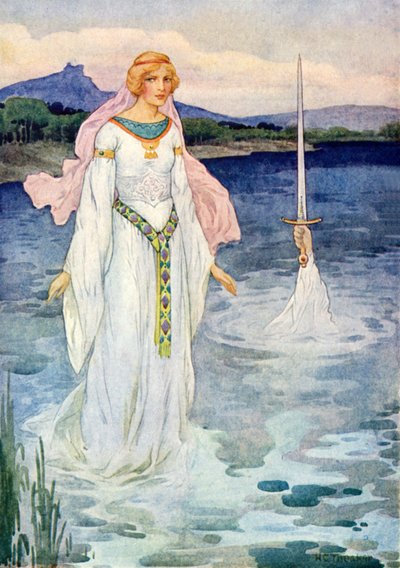 A espada e a Dama do Lago (litografia a cores) de Harry George Theaker