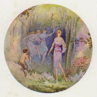 As ninfas do bosque que dançavam ao sol e ao luar (litografia a cores) de Harry George Theaker