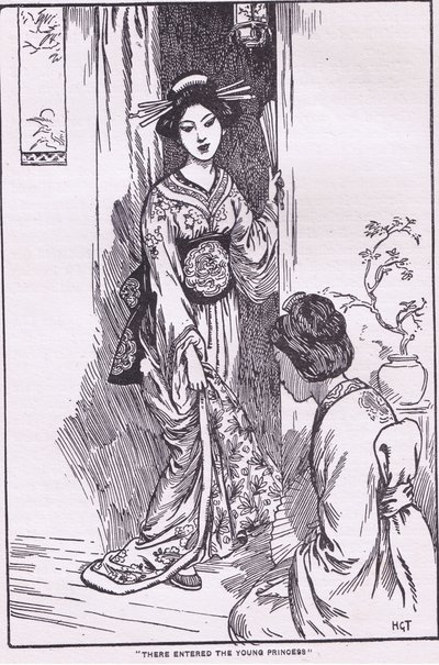 Entrou a jovem princesa (da Princesa que usa taça) (litografia) de Harry George Theaker