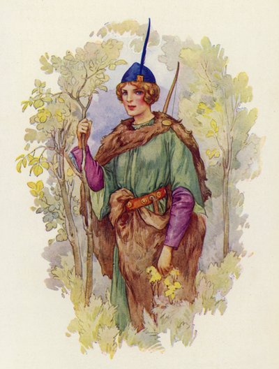 Não havia em toda a região das Midlands uma esposa tão justa e amorosa como a de Maid Marian para Robin Hood (litografia a cores) de Harry George Theaker