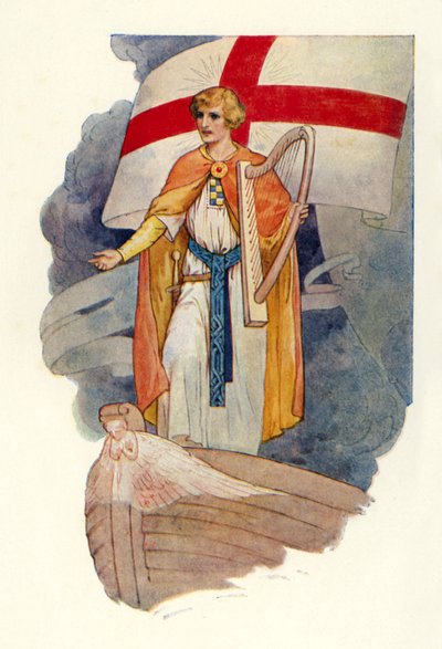 Sob uma cruz, um homem olhava (litografia a cores) de Harry George Theaker
