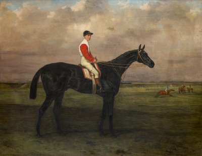 Cavalo de corrida Chippendale-A com jóquei no Hipódromo de Newmarket, c.1874 (óleo sobre tela) de Harry Hall