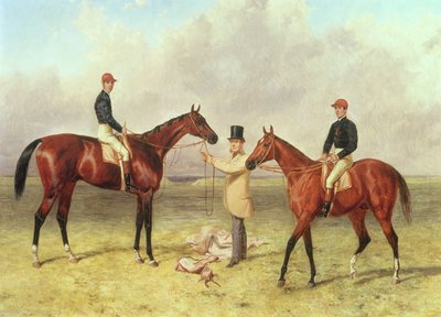 L a R Lord Lyon, vencedor do Derby, St. Leger e 2.000 guinéus; Elland, Vencedor do Ascot Gold Vase, propriedade de Sir R. Sutton, treinado por James Dover, 1866 de Harry Hall