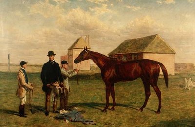 "Thunderbolt", um cavalo de corrida de castanhas com o seu dono e Jockey de Harry Hall