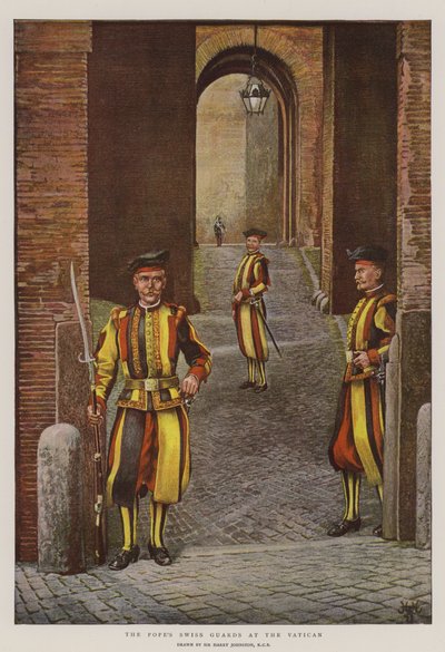 Guardas suíços do papa no Vaticano (chromolitho) de Harry Hamilton Johnston