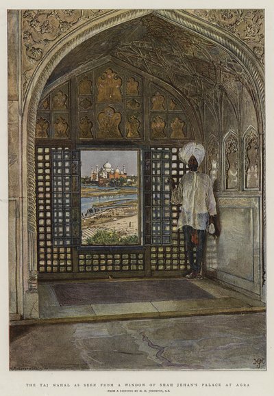 O Taj Mahal como visto de uma janela do Palácio de Shah Jehan em Agra de Harry Hamilton Johnston