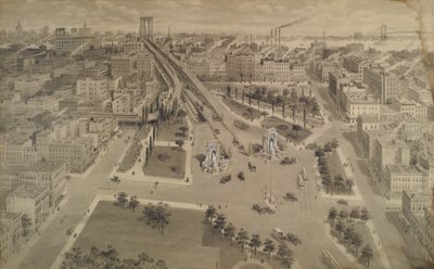 Brooklyn Plaza da Ponte de Manhattan, c.1917 (tinta da Índia e lavagem tocada com branco opaco) de Harry M. Pettit