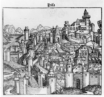 Pisa depois do "Liber Chronicarum" de Hartmann Schedel. Nuremberga 1493 de Hartmann Schedel