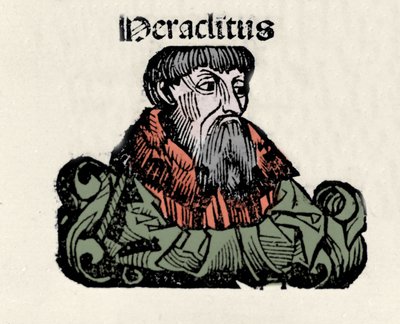 Retrato do filósofo grego Heraclito de Éfeso (576-480 AC) (Heraclito de Éfeso). Xilografia de "Crónicas de Nuremberga" de Hartmann Schedel de Hartmann Schedel