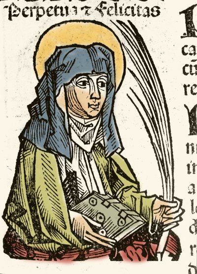Representação de Santo Perpétuo, martírio em Cartago. xilografia de Hartmann Schedel "Crônicas de Nuremberg" 1493. de Hartmann Schedel