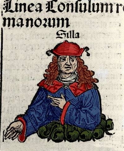 Representação do político romano Lucius Cornelius Sulla (Silla ou Sylla) (138-68 AC) Xilografia de "Crónicas de Nuremberga" de Hartmann Schedel de Hartmann Schedel