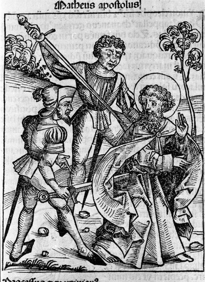 Representação do evangelista São Mateus. Gravura de "Liber chronicarum" (Crônicas de Nuremberg) de Hartmann Schedel 1493 de Hartmann Schedel