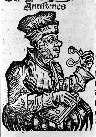 O filósofo grego Antisthene (444-365 a.C.). Xilografia de "Crónicas de Nuremberga" de Hartmann Schedel de Hartmann Schedel