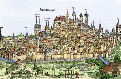 Vista da cidade de Nuremberga, Alemanha de Hartmann Schedel