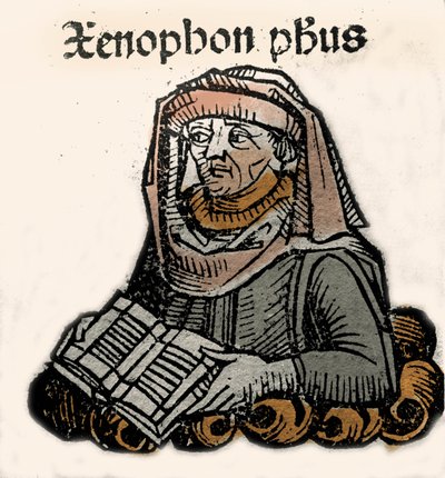 Xenofonte de Athenes, filósofo e historiador grego (ca. 430-ca. 355 AC). xilografia de Hartmann Schedel "Crônicas de Nuremberg" 1493. de Hartmann Schedel