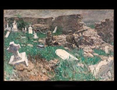Posicionamento de metralhadora, c.1918 (óleo sobre tela) de Harvey T. Dunn