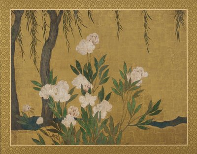 Peônias e salgueiros, período Momoyama ou Edo, início do século XVII. de Hasegawa Tonin
