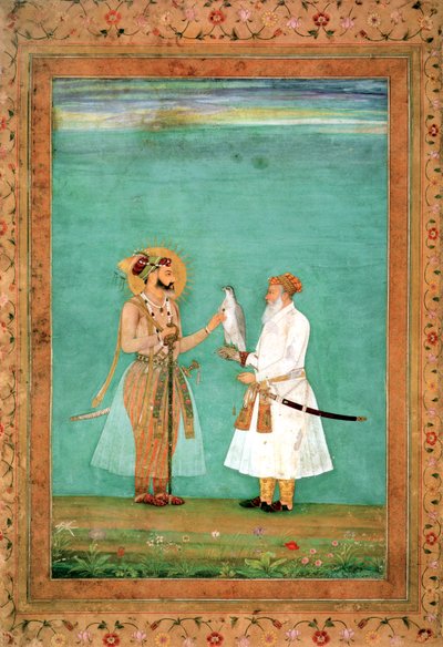 Imperador Shah Jahan e um cortesão idoso com um falcão, c.1650 de Hashim Hashim
