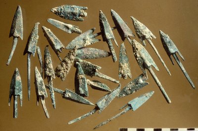Pontas de flecha encontradas na Cidadela de Jerusalém (metal) de Hasmonean
