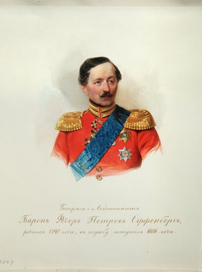 Retrato do general Barão Fyodor Petrovich von Offenberg 1789-1857 Do álbum da Guarda Imperial do Cavalo, 1846-1849 de Hau