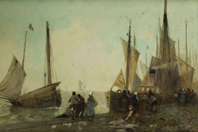 Descarregando barcos de pesca no cais, Bretanha, de Hector Caffieri