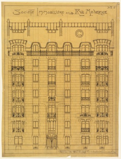 Projeto para a fachada da Societé Immobilière de la Rue Modern, nº 6 de Hector Guimard