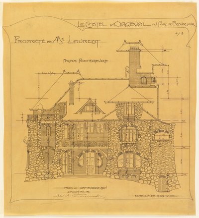 Fachada posterior, Castel d&39;Orgeval, Parc Beauséjour, perto de Paris - Elevation de Hector Guimard