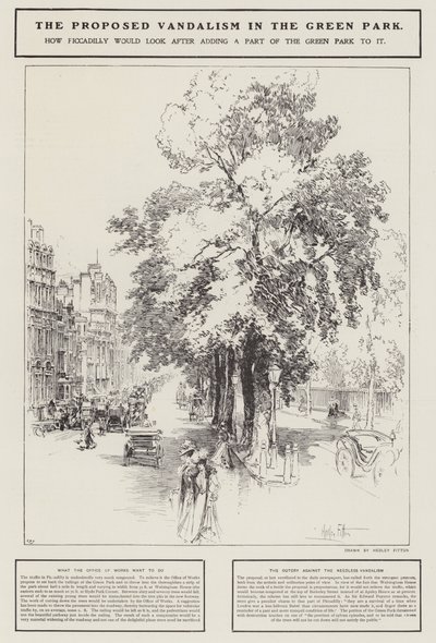 A proposta de vandalismo no Green Park, Londres (litho) de Hedley Fitton