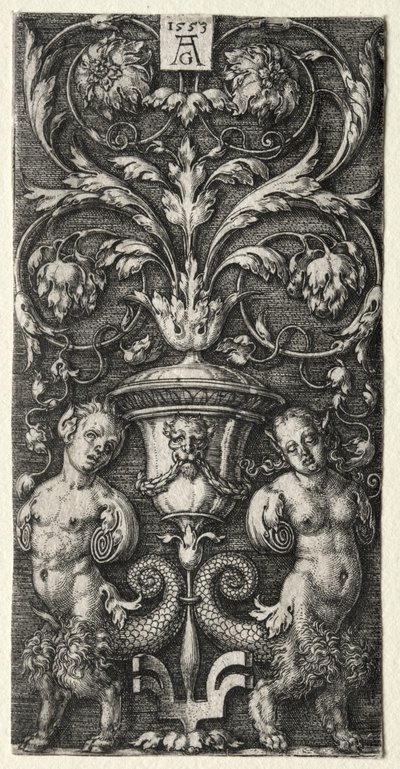 Um vaso entre duas figuras quiméricas de Heinrich Aldegrever