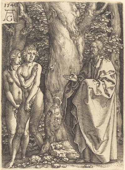 Adão e Eva se escondem, 1540. de Heinrich Aldegrever