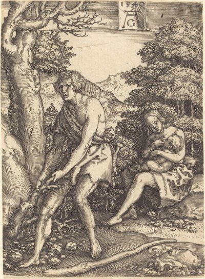 Adão e Eva no Trabalho, 1540. de Heinrich Aldegrever
